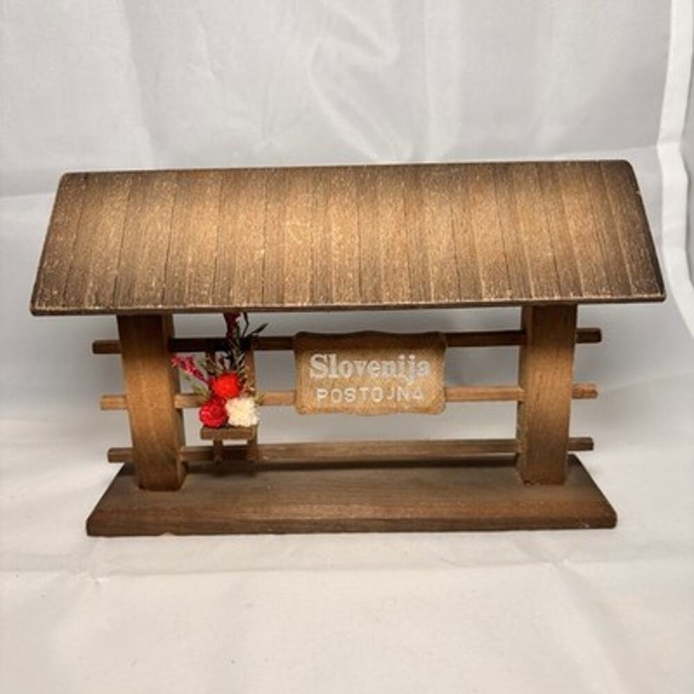 Vintage Slovenia Postojna Wooden Souvenir Bench Miniature Folk Art 7 Inch